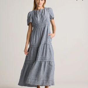 Quince Blue Striped Smocked Maxi Dress